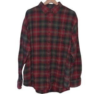 Rustic Flannel Long Sleeve Buttondown Shirt Mossy Green/Red (XL)